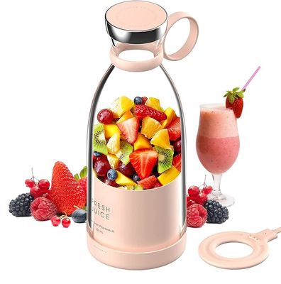 Portabler Wiederaufladbarer USB-Blender Saftsauger 350 ml 4 Klingen Pink Mini Electric für Reisen