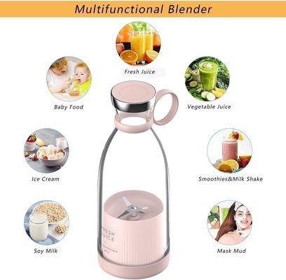Portabler Wiederaufladbarer USB-Blender Saftsauger 350 ml 4 Klingen Pink Mini Electric für Reisen