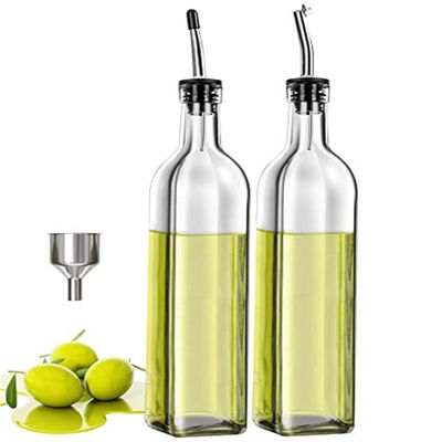 Glasdunkelgrüne Küchenölflasche mit Edelstahl-Sprooch-Trickel Quadrat 500ml 2 Stück