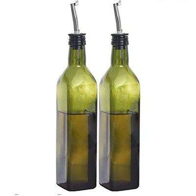 Glasdunkelgrüne Küchenölflasche mit Edelstahl-Sprooch-Trickel Quadrat 500ml 2 Stück