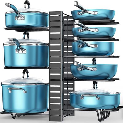 Verstellbarer Küchenschrank Topf und Pfanne Organisator 8 Stufenregal mit 3 DIY-Methoden