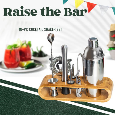 Minimalistisches Design 10 in 1 Edelstahl Cocktail Shaker Set mit Holzständer 750 ml
