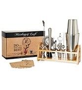 Minimalistisches Design 10 in 1 Edelstahl Cocktail Shaker Set mit Holzständer 750 ml
