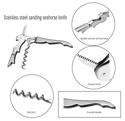 Weinöffner aus Edelstahl mit Multifunktions-Seahorse-Messer 12*2,2*1,1cm ca. 30g