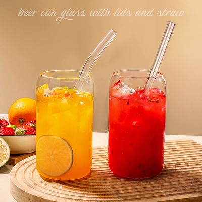 Hohe Borosilikat Glas Mason Jar mit Bambus Deckel und Stroh 16oz klare Glasbecher