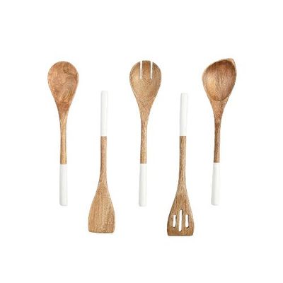 5 Stück Akazienholz Küchensatz Löffel Spatula Gabel Schlitz Turner Ecklöffel
