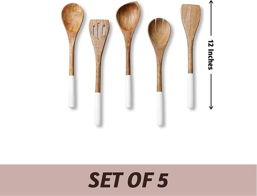 5 Stück Akazienholz Küchensatz Löffel Spatula Gabel Schlitz Turner Ecklöffel