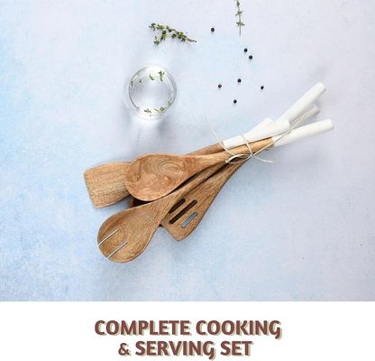 5 Stück Akazienholz Küchensatz Löffel Spatula Gabel Schlitz Turner Ecklöffel