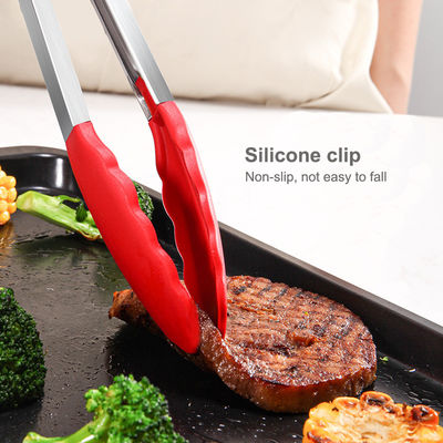 Rote Silikon-Klammer Edelstahl-Küchengrillzangen für Outdoor-Camping BBQ-Buffet