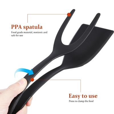2 in 1 Spatula Tong für Kochwerkzeug Schwarze Ei Flipper Tong Pfannkuchen Fisch Toast