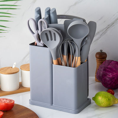19 Stück Holzgriffe Silicone Küchengerät Set für Kochgeräte und ausgestattetes Restaurant