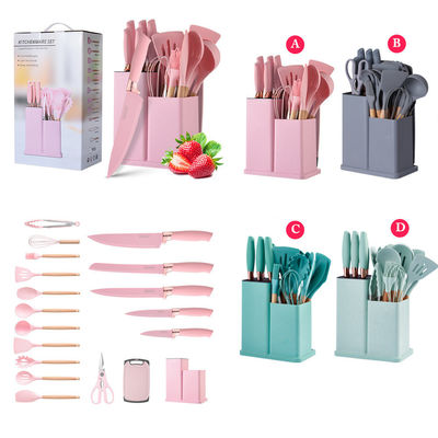 19 Stück Holzgriffe Silicone Küchengerät Set für Kochgeräte und ausgestattetes Restaurant