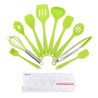 Grüne Silikonunterstützung für das Kochen bei hoher Temperatur in Nonstick 10 Stück Küchenutensilien Set