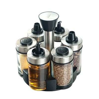1.5kg Öl Essig Dispenser Set mit 360 Drehhalter und Edelstahlflaschen