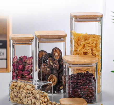Modernes Design Lebensmittelbehälter mit Bambusholzdeckel 300 ml 500 ml Gewürzglasglas