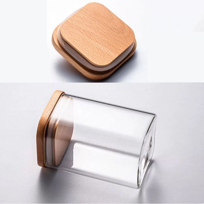 Modernes Design Lebensmittelbehälter mit Bambusholzdeckel 300 ml 500 ml Gewürzglasglas
