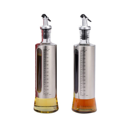 500 ml Kapazität Silber Edelstahl Olivenöl Dispenser Glasflasche mit Ausguss