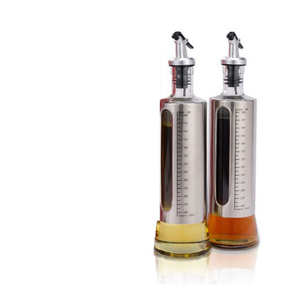 500 ml Kapazität Silber Edelstahl Olivenöl Dispenser Glasflasche mit Ausguss