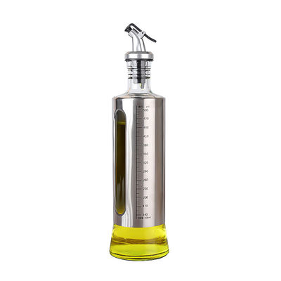 500 ml Kapazität Silber Edelstahl Olivenöl Dispenser Glasflasche mit Ausguss