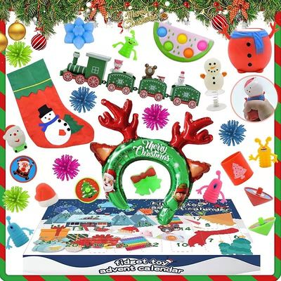 24 Stück Weihnachts-Adventskalender Blind Box Cartoon Fidget Squishy Spielzeug für Kinder Spielzeug Set