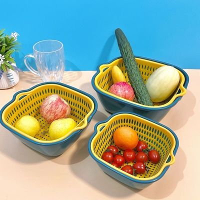 Gemüsespeicher Haushalt 6 Stück Doppelschicht-Plastik-Multi-Wasserentwässerung Clean Drain Basket