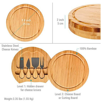 22.5*22.5*3.5cm Holz Bambus Käse Board Set für OEM/ODM unterstützt