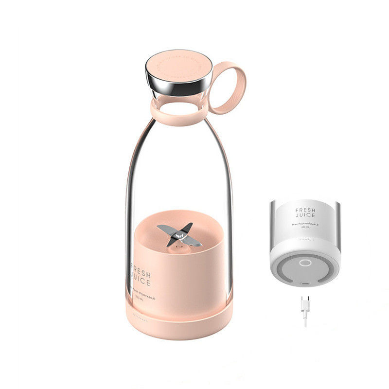 Portabler Wiederaufladbarer USB-Blender Saftsauger 350 ml 4 Klingen Pink Mini Electric für Reisen