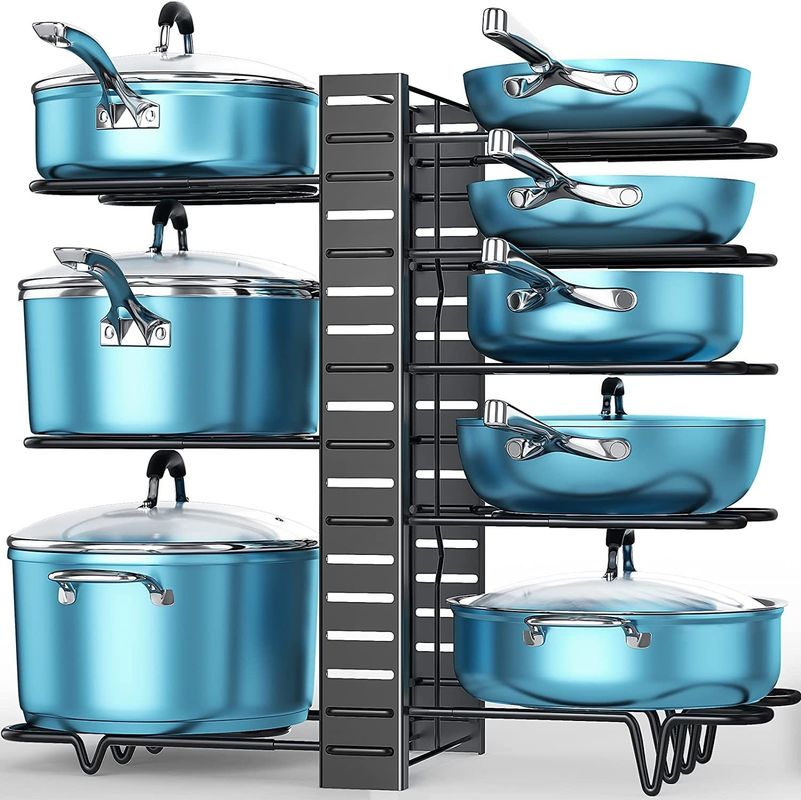 Verstellbarer Küchenschrank Topf und Pfanne Organisator 8 Stufenregal mit 3 DIY-Methoden