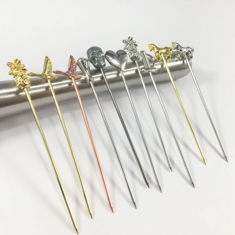304 Edelstahl Cocktail-Pins Schwenk-Stick für wiederverwendbare kleine Paddel