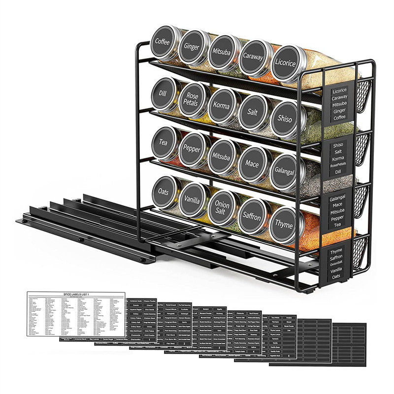 25.6*13*26cm schwarze Küchenschleifbahn Gewürzregal mehrschichtiger Lagerausrüstung Eisenorganisator