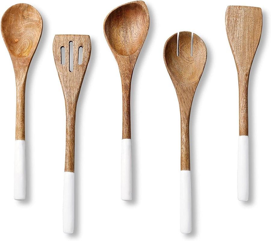5 Stück Akazienholz Küchensatz Löffel Spatula Gabel Schlitz Turner Ecklöffel