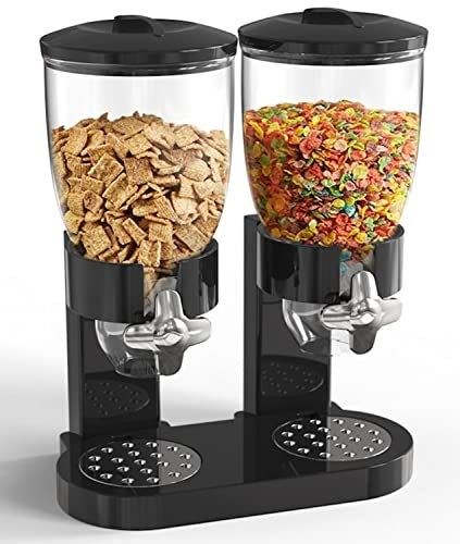 Doppelgeschlossene, aufrechte Plastik-Lebensmittelgläser 2L Doppelbecher Getreide-Dispenser Trockene Lebensmitteldispenser