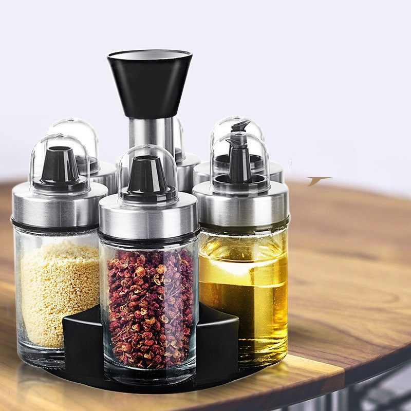 1.5kg Öl Essig Dispenser Set mit 360 Drehhalter und Edelstahlflaschen