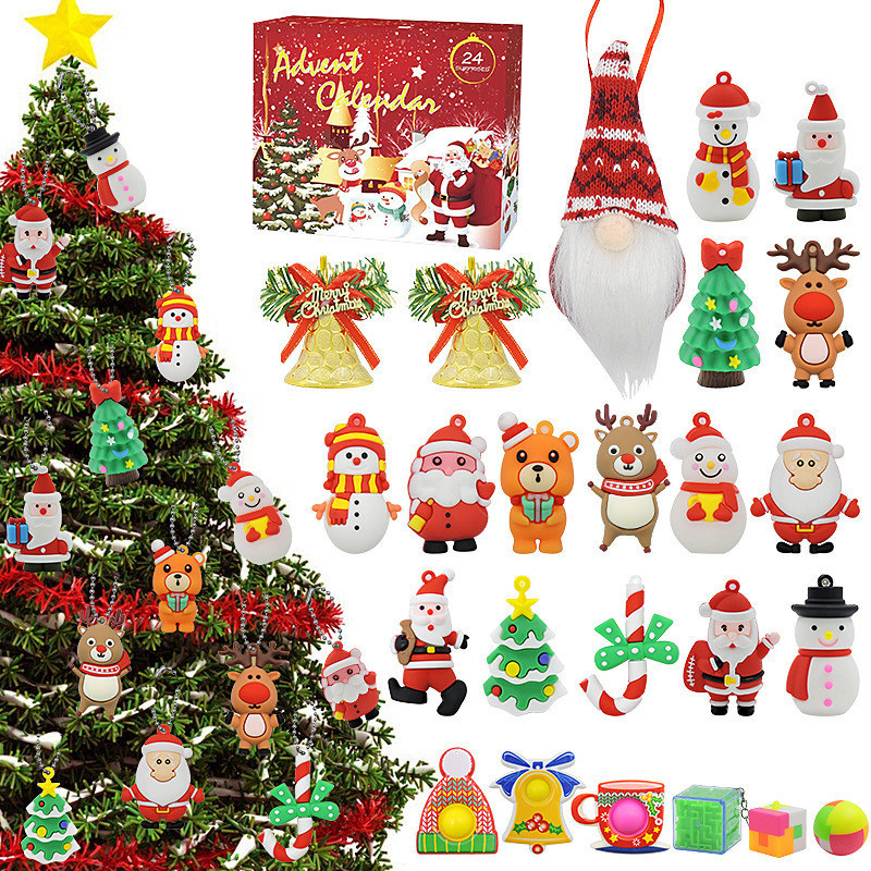 24 Stück Weihnachts-Adventskalender Blind Box Cartoon Fidget Squishy Spielzeug für Kinder Spielzeug Set